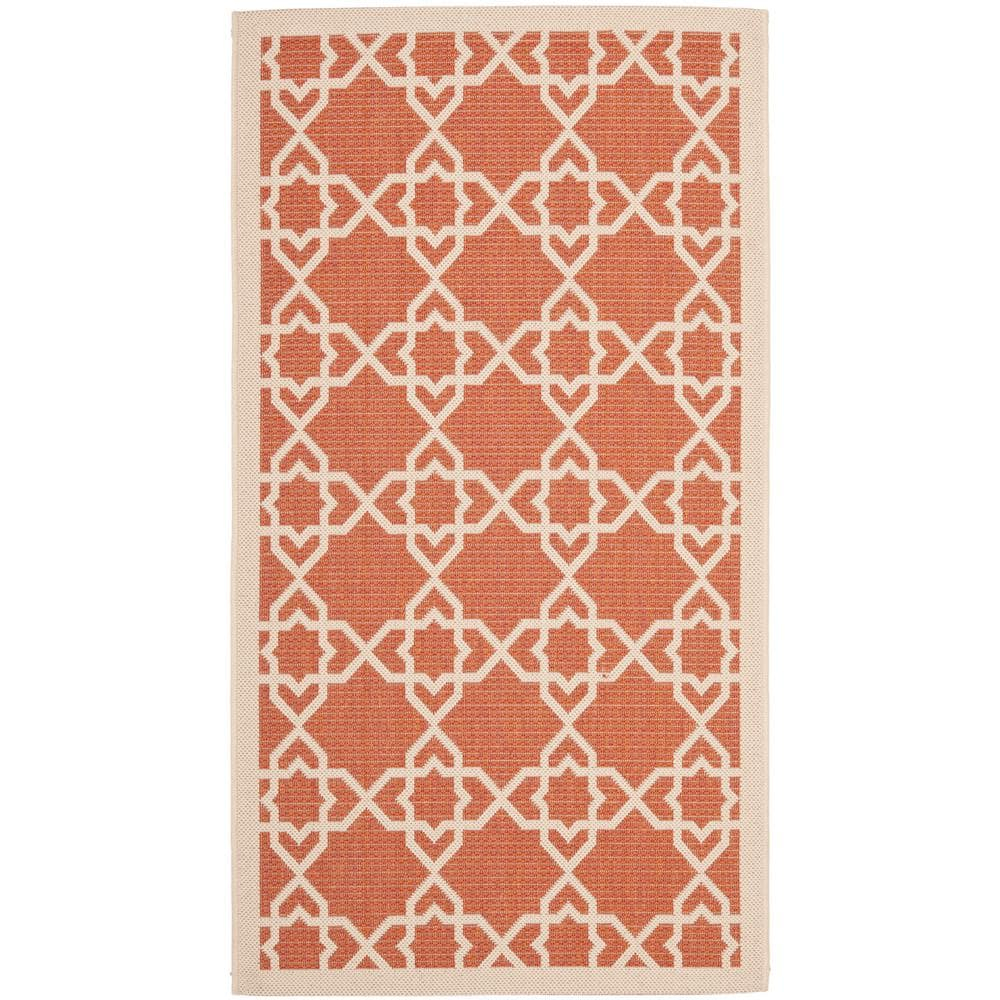 SAFAVIEH Courtyard Carol Geometric Indoor/Outdoor Area Rug, 2' x 3'7", Terracotta/Beige