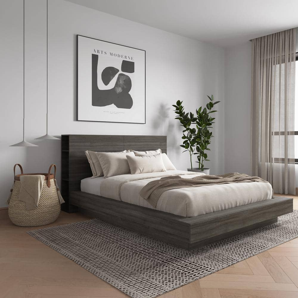 Nexera Marconi Platform Bed Set In Grey Oak