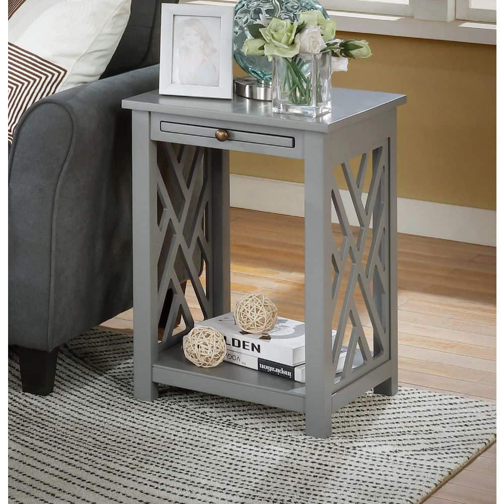 Alaterre Furniture Coventry Wood End Table with Tray Shelf and Bottom Shelf, Gray