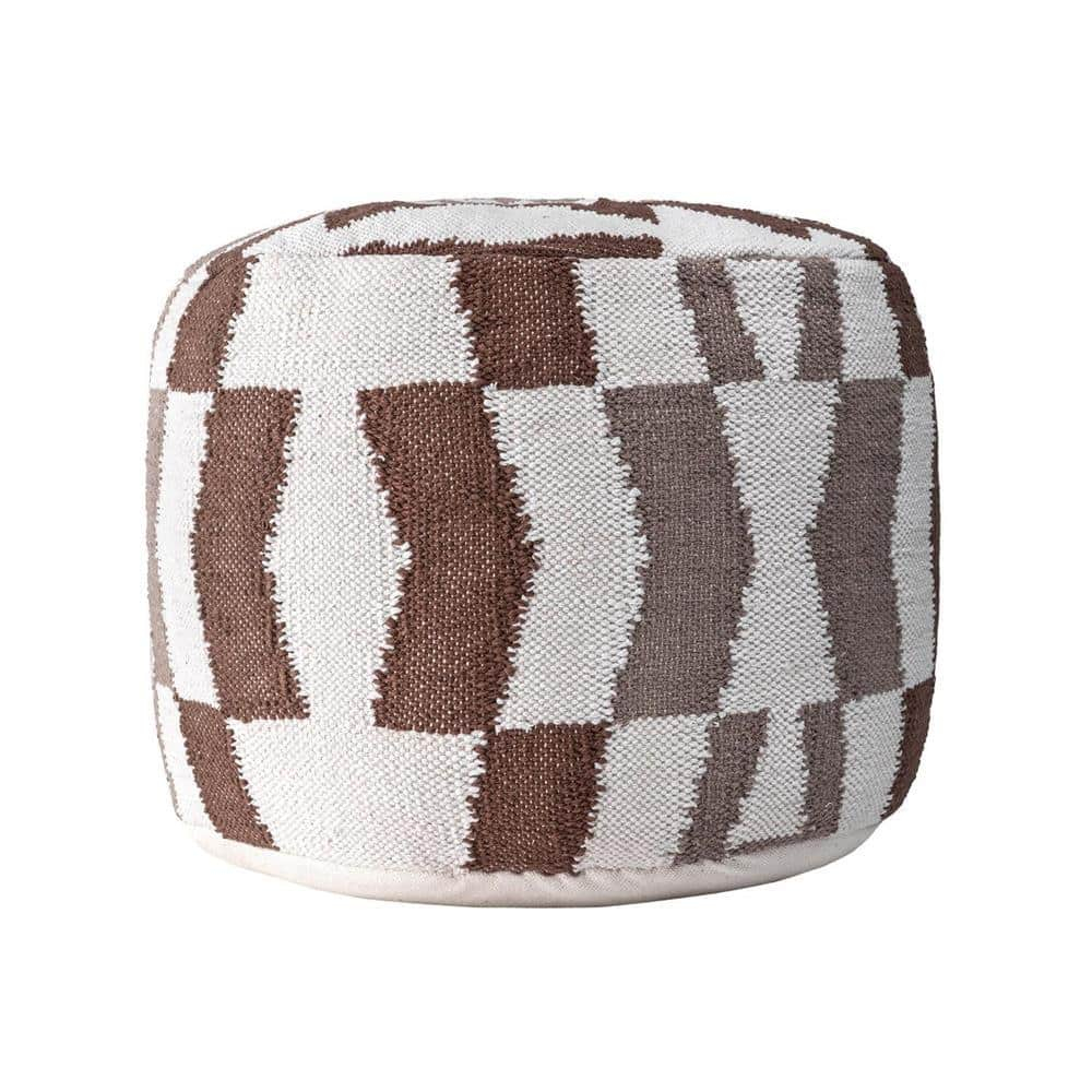 Vienna Herringbone Filled Ottoman Ivory Round Pouf