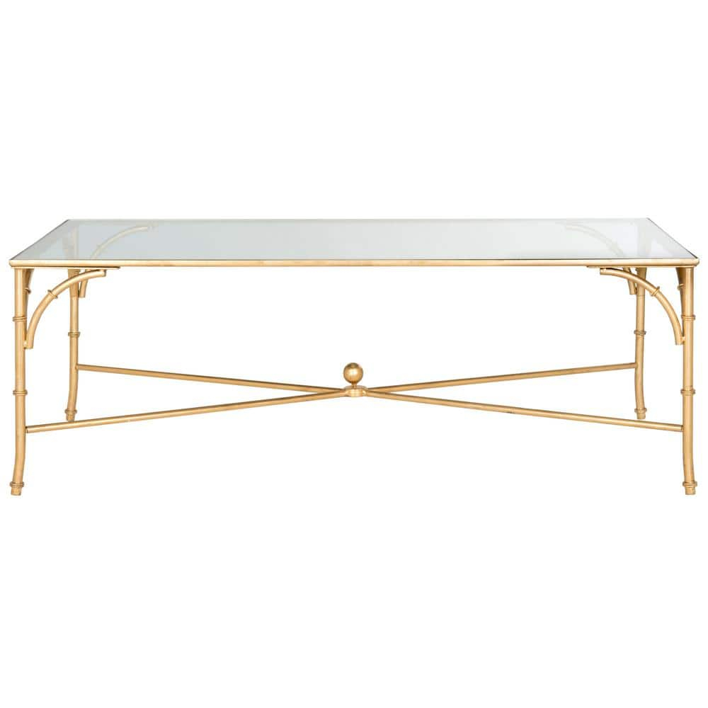 Maurice Gold Gilt Iron and Tempered Glass Rectangular Coffee Table