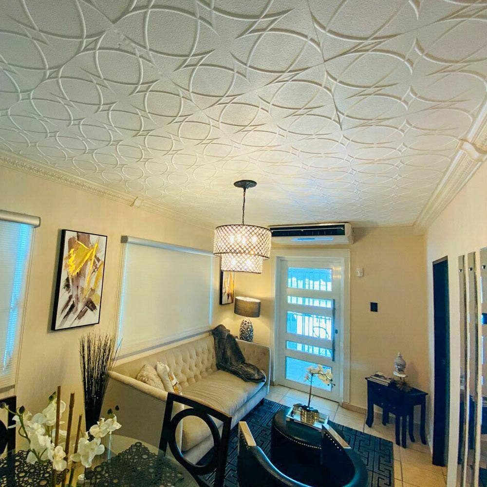 A La Maison Ceilings R82 Circles and Stars Foam Glue-up Ceiling Tile (259.2sq. ft./Case), Pack of 96, Ultra Pure White - Satin (Behr)