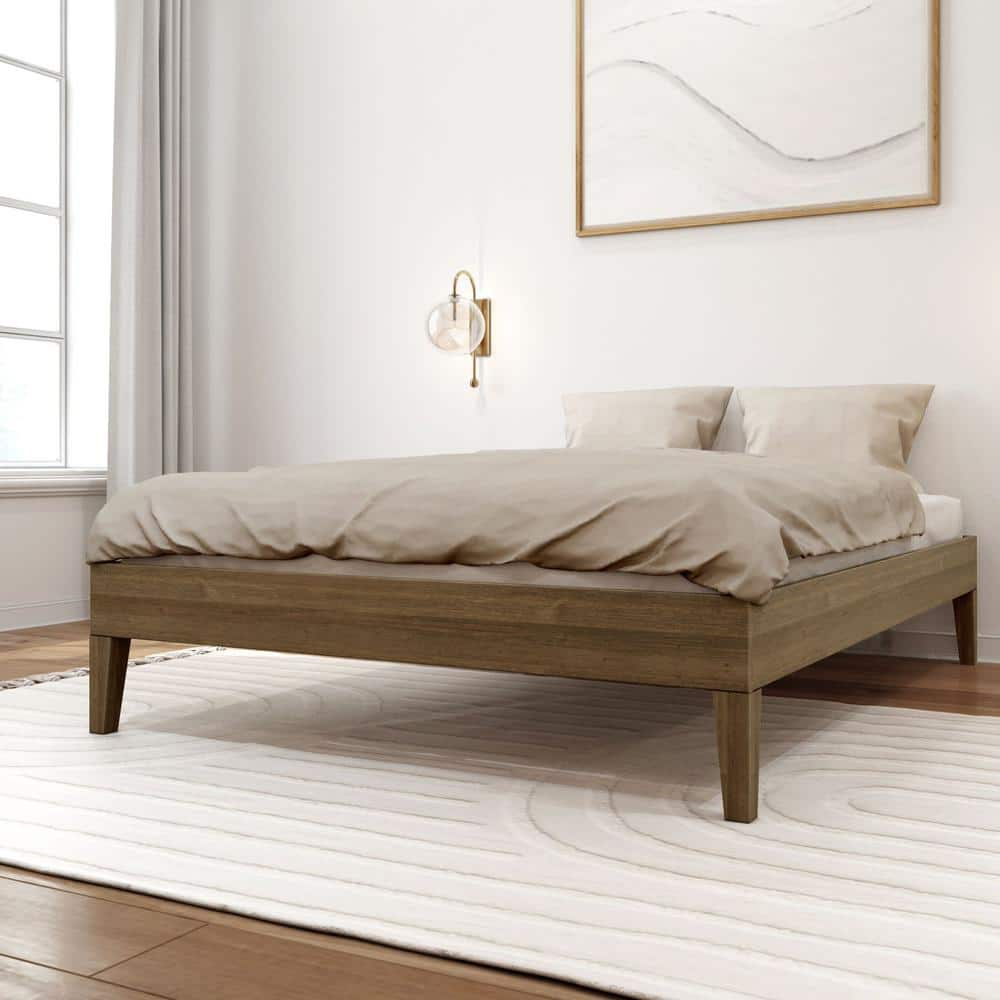Lakehouse Full Size Bed Frame, Solid Wood Platform Bed, No Box Spring Needed, Matte Walnut