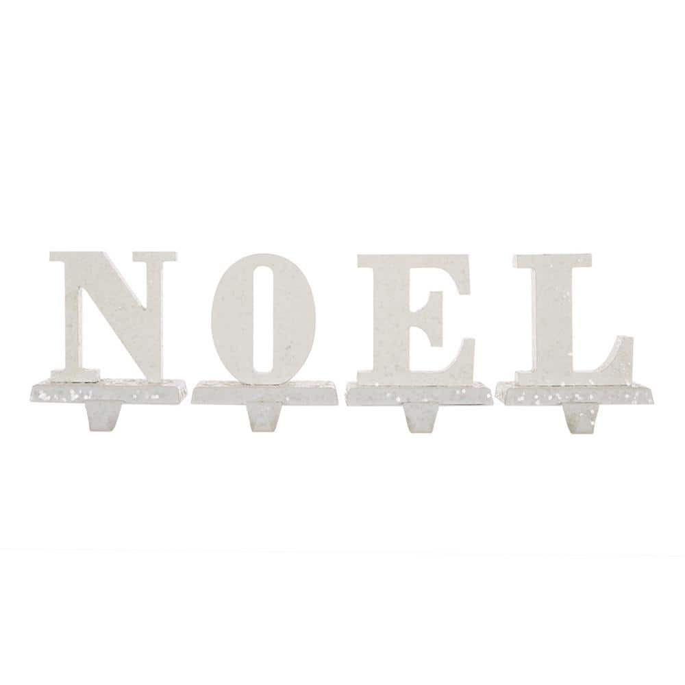 White Iron and MDF Noel Christmas Stocking Holders