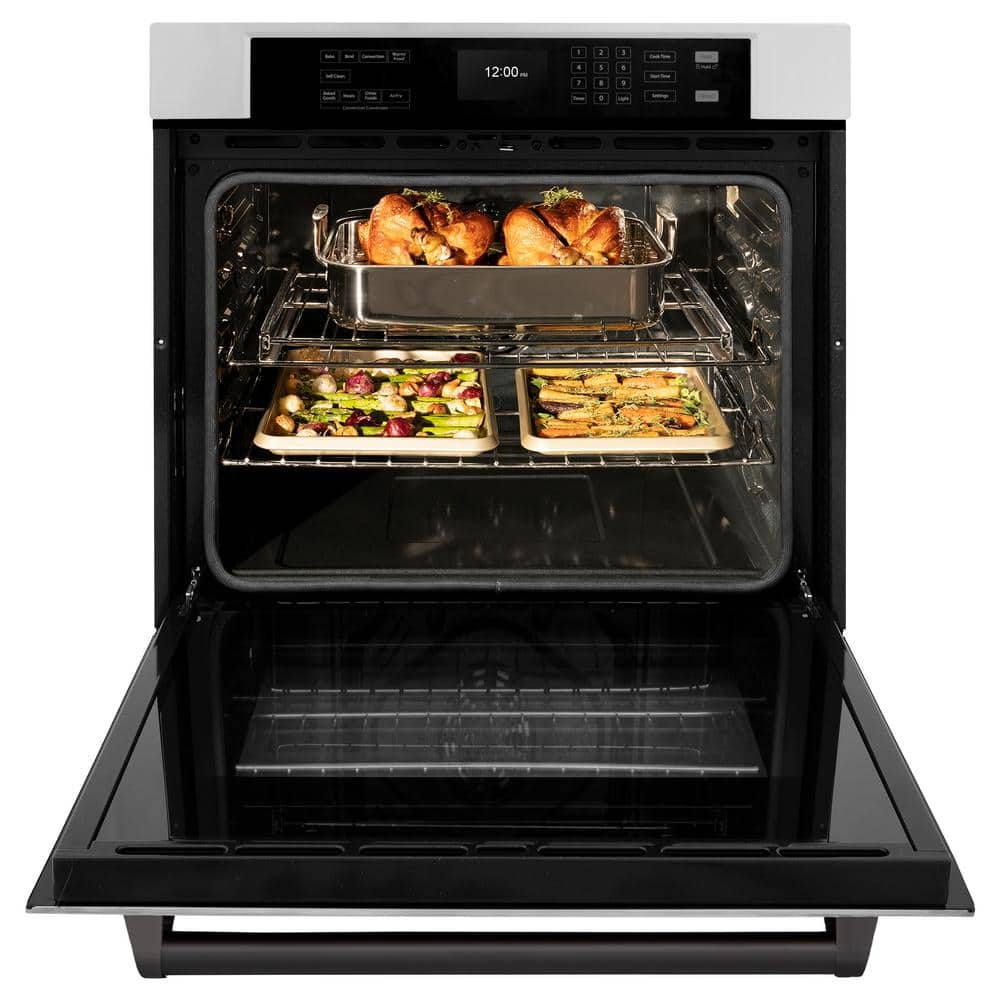 30-inch Stainless Steel Single Wall Oven with Matte Black Handle