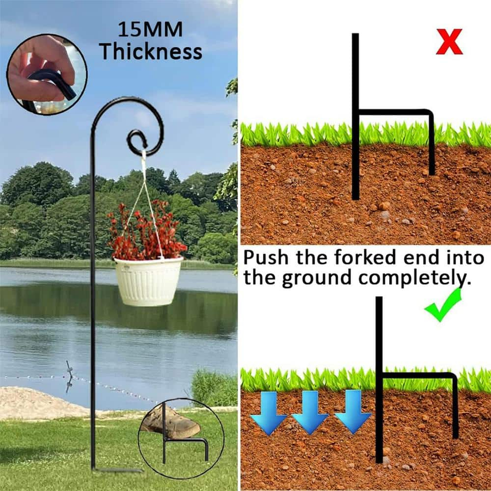 65-Inch Black Powder-Coated Steel Shepherd Hooks, 12-Pack