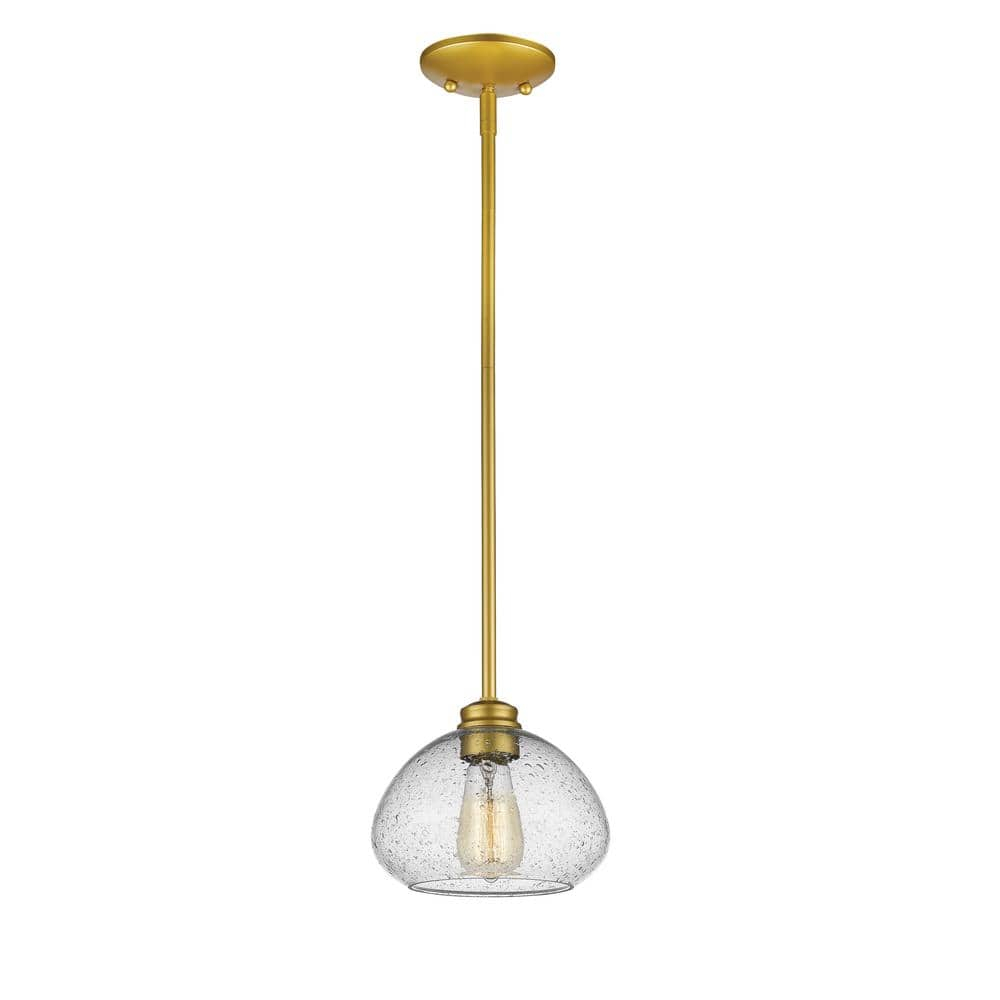Satin Gold 8'' Mini Pendant Light with Seeded Glass Bowl