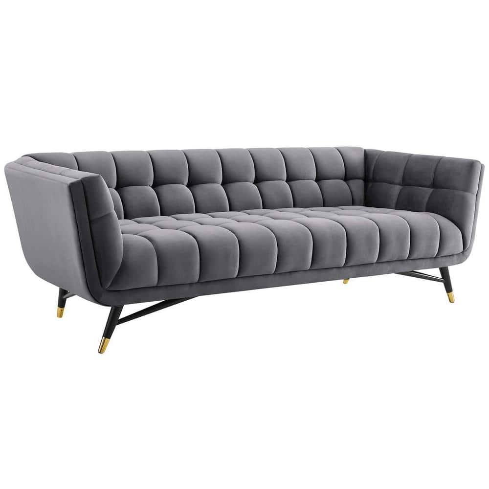 Modway Adept Performance Velvet Tufted Sofa in Gray and Black