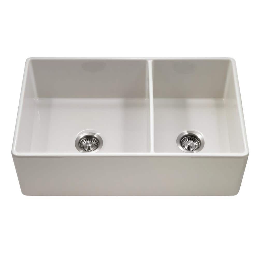 Biscuit Fireclay Double Bowl Farmhouse Kitchen Sink