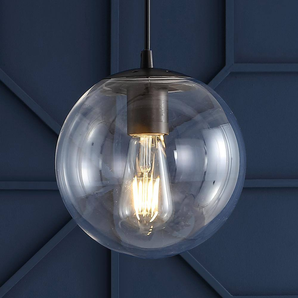 Bleecker 7.75" Metal/Glass Globe LED Pendant, Clear/Oil Rubbed Bronze