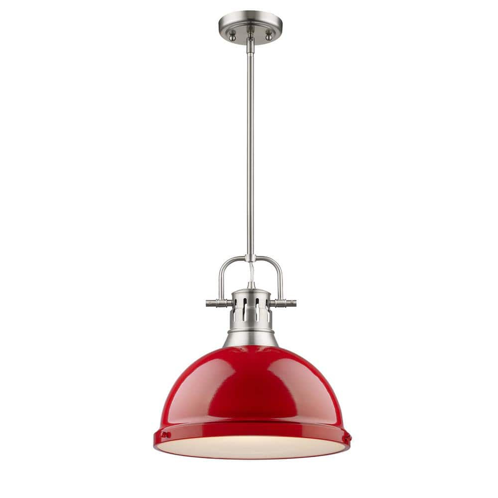 Golden Lighting Duncan 1-Light Large Pendant in Pewter with Red
