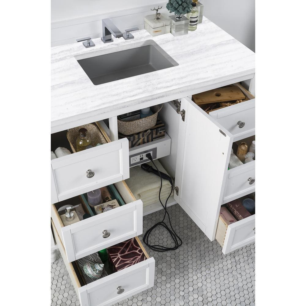 Bright White 48" Solid Wood Freestanding Vanity with Porcelain Sink
