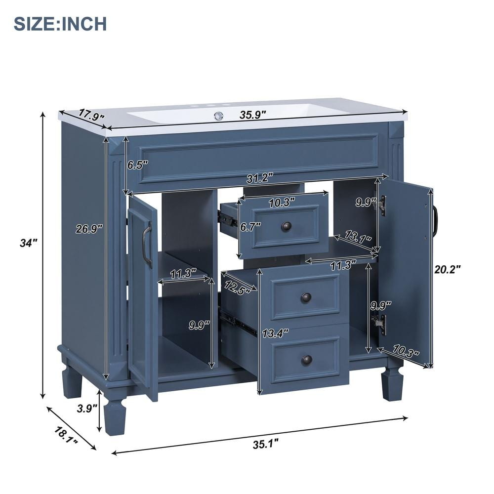 36" Bathroom Vanity with Single Sink Combo - Modern Bathroom Sink Cabinet with Storage, Undermount Sink Cabinet with Soft Closing Drawers