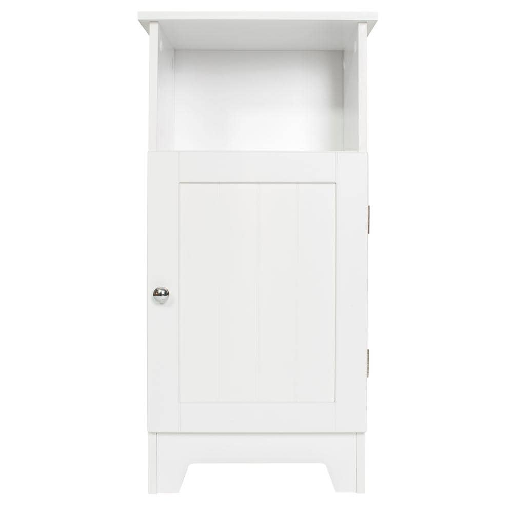 Redmon Freestanding Single Door Beadboard Floor Cabinet, Multi Room, Small Bathroom Storage, 13.25 Inch Width x 11.75 Inch Depth x 27.75 Inch Height, White Enamel Finish