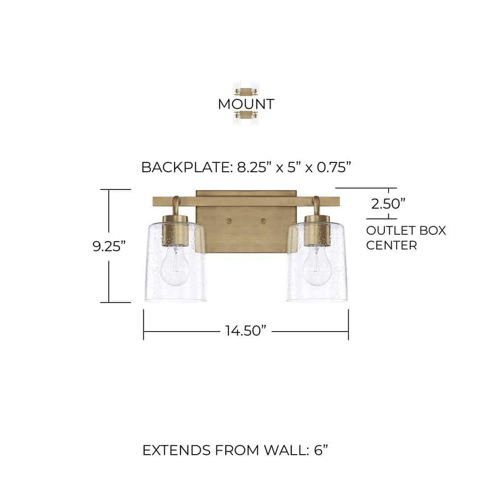 Capital Lighting 128521-449 Greyson 2 Light 15" Wide Bathroom Vanity Light - Brass