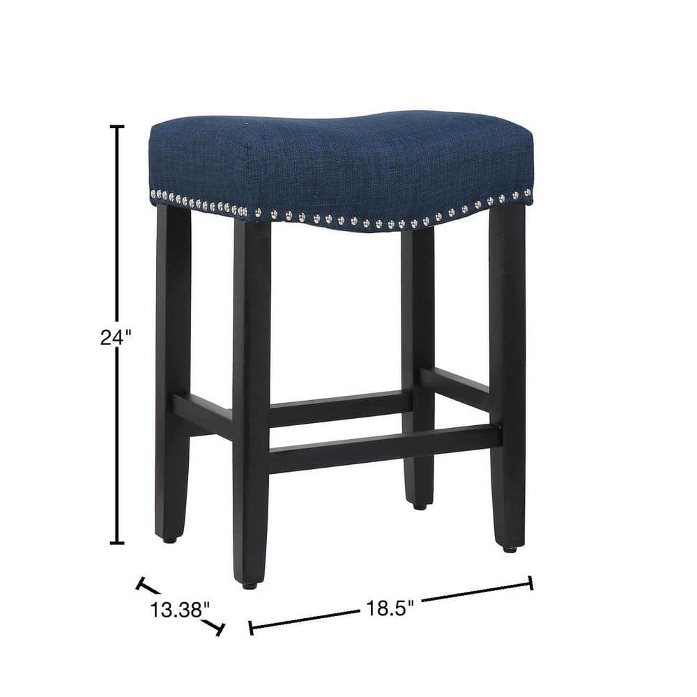 Westin Outdoor Yazan 24" Upholstered Bar Stool with Nail Head Trim (Set of 2), Black/Navy Blue