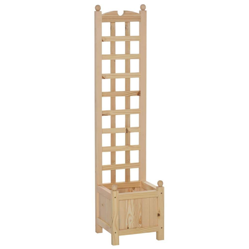Outsunny Wooden Raised Garden Bed with Trellis, Outdoor Planter Box with Drainage Crevices for Climbing Vine Plants Flowers, 12" x 12" x 49"