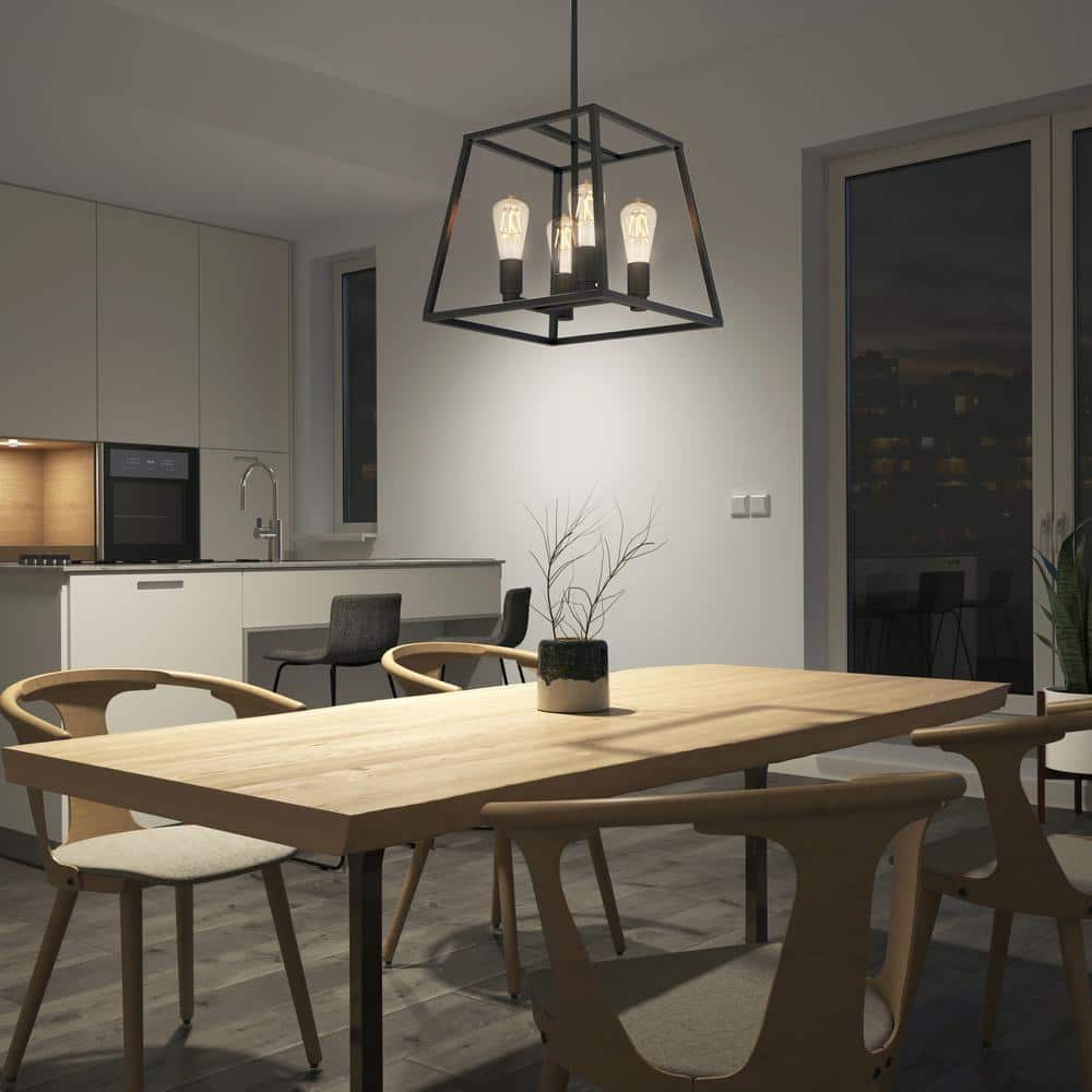 ByEUcuk Carter Farmhouse Chandelier, Matte Black - Geometric Square Pendant Light Ideal for Dining Room, Kitchen Island Light, Made of Steel, Bulb Not Included