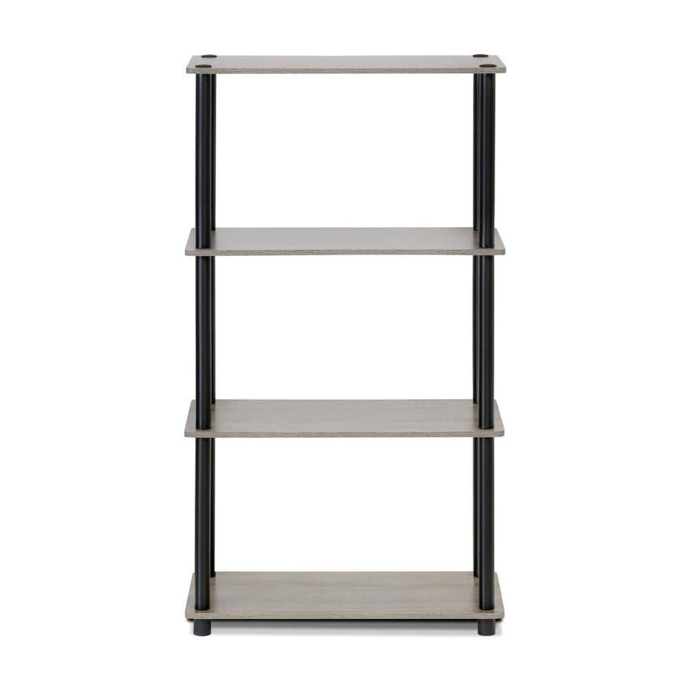 Furinno 18028GYW-BK Turn-S-Tube 4-Tier Multipurpose Shelf Display Rack with Square Tube - French Oak Grey & Black