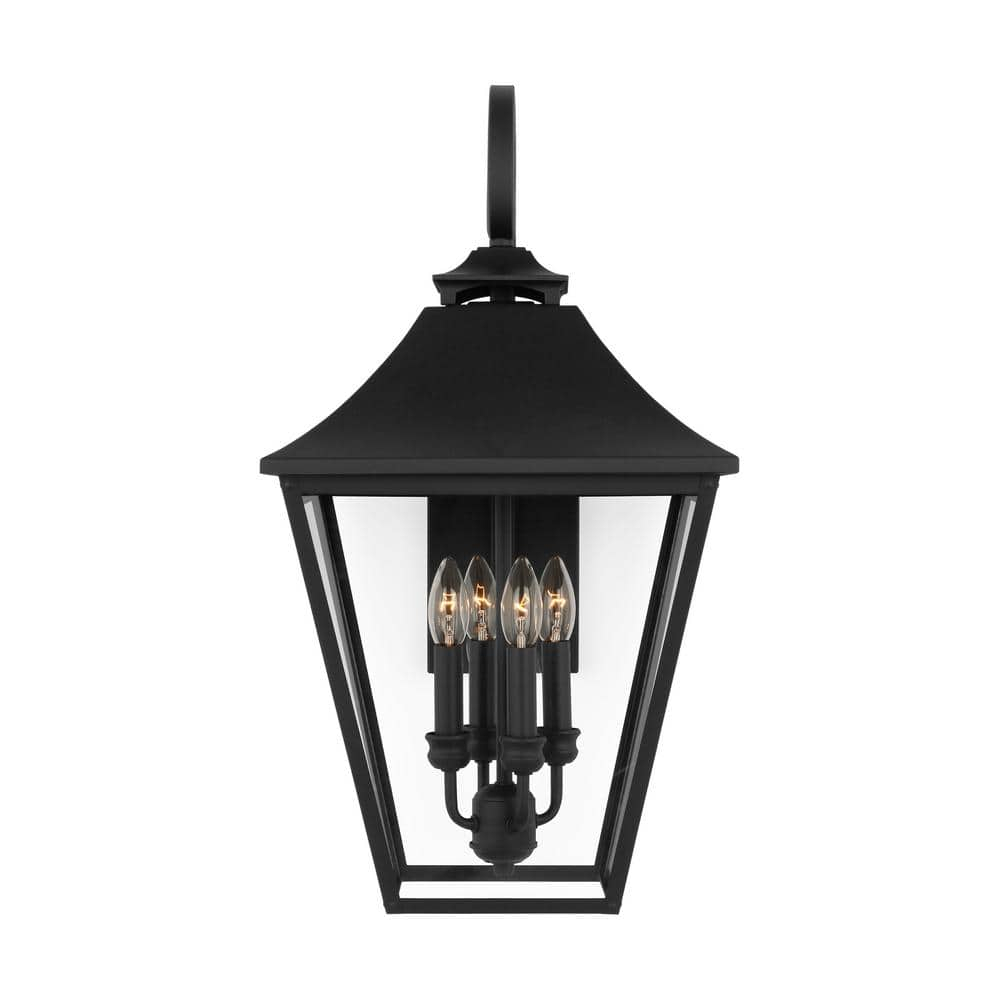 Galena Textured Black 4-Light Outdoor Wall Lantern with Clear Seeded Glass