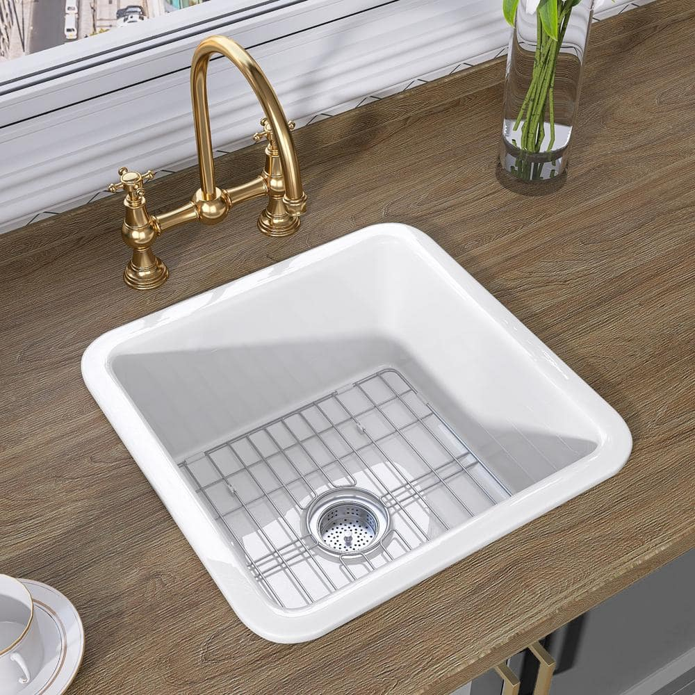 18 Inch Glossy White Fireclay Single Bowl Bar Sink