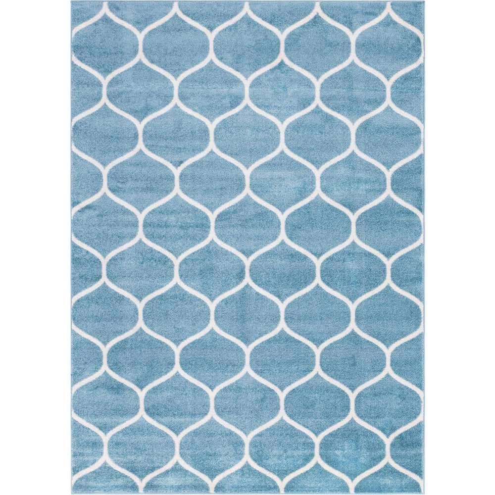 Unique Loom Trellis Frieze Collection Area Rug - Rounded (8' x 11' Rectangle Light Blue/Ivory)