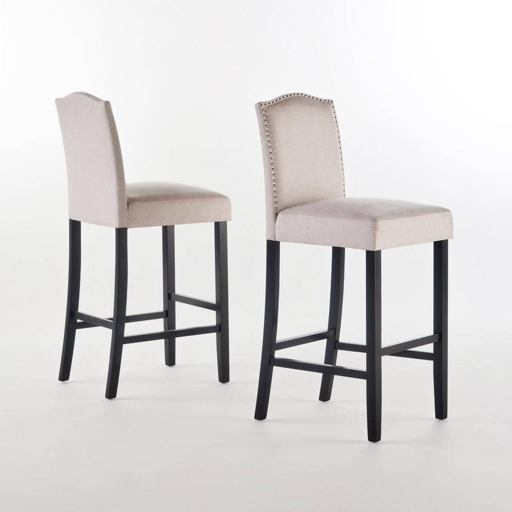 Noble House Merritt Fabric Upholstered Barstool, Set of 2, Wheat and Walnut