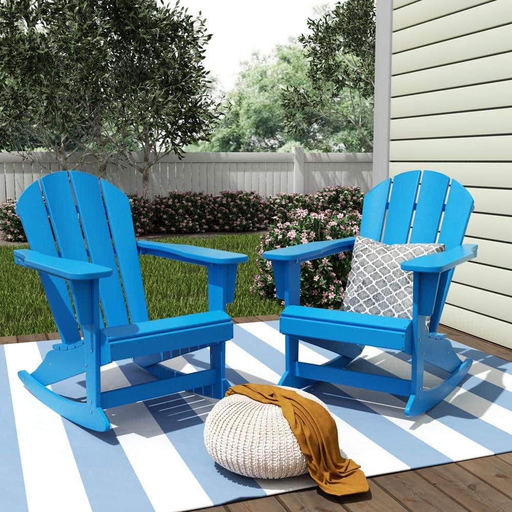 JUSTLET Plastic Adirondack Rocking Chair,HDPE All-Weather Outdoor Rocking Adirondack Chair for Porch, Patio, Balcony,Tiffany
