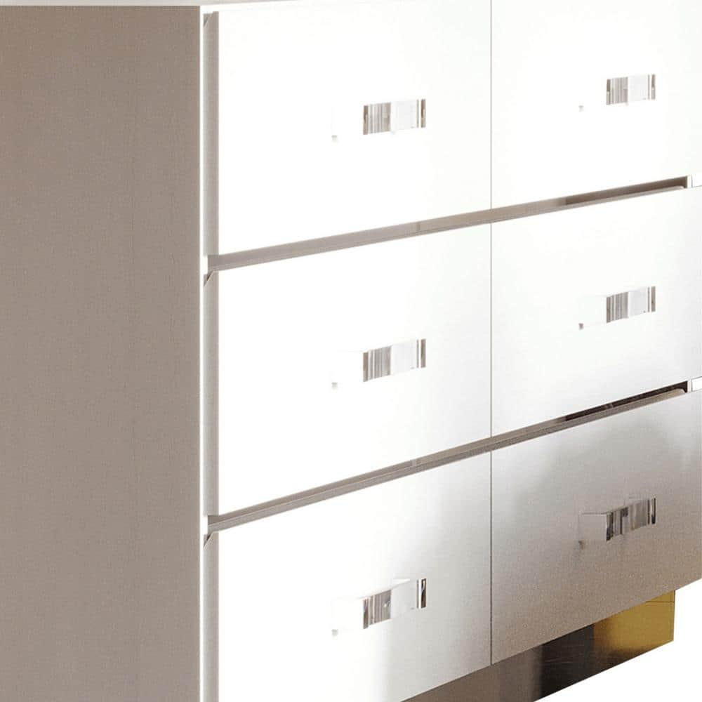 White and Chrome 60" Modern Wide 6-Drawer Dresser