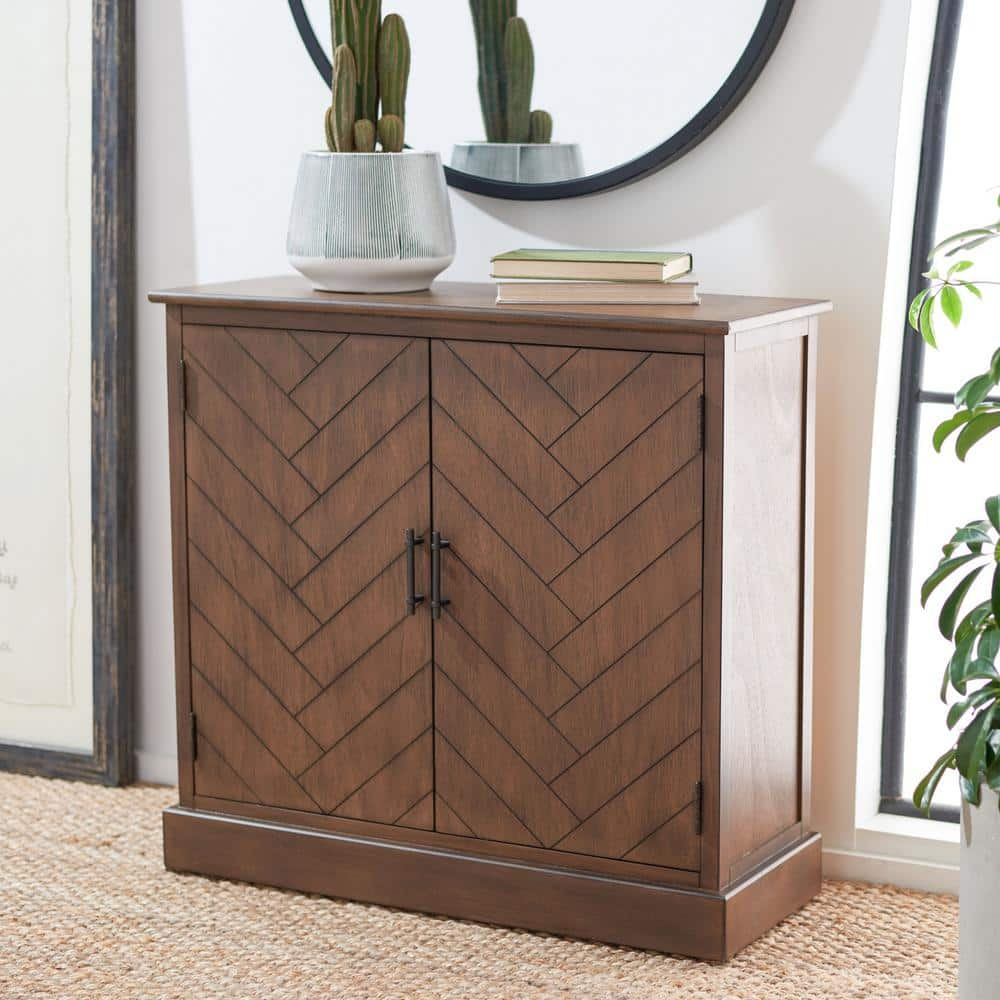 SAFAVIEH Peyton Contemporary Brown Wood Storage Rectangle Console Table (31.5 in. W x 13.4 in. D x 26 in. H)