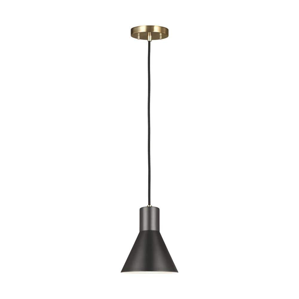 Towner 1-Light Black Shade with Satin Brass Accents Pendant