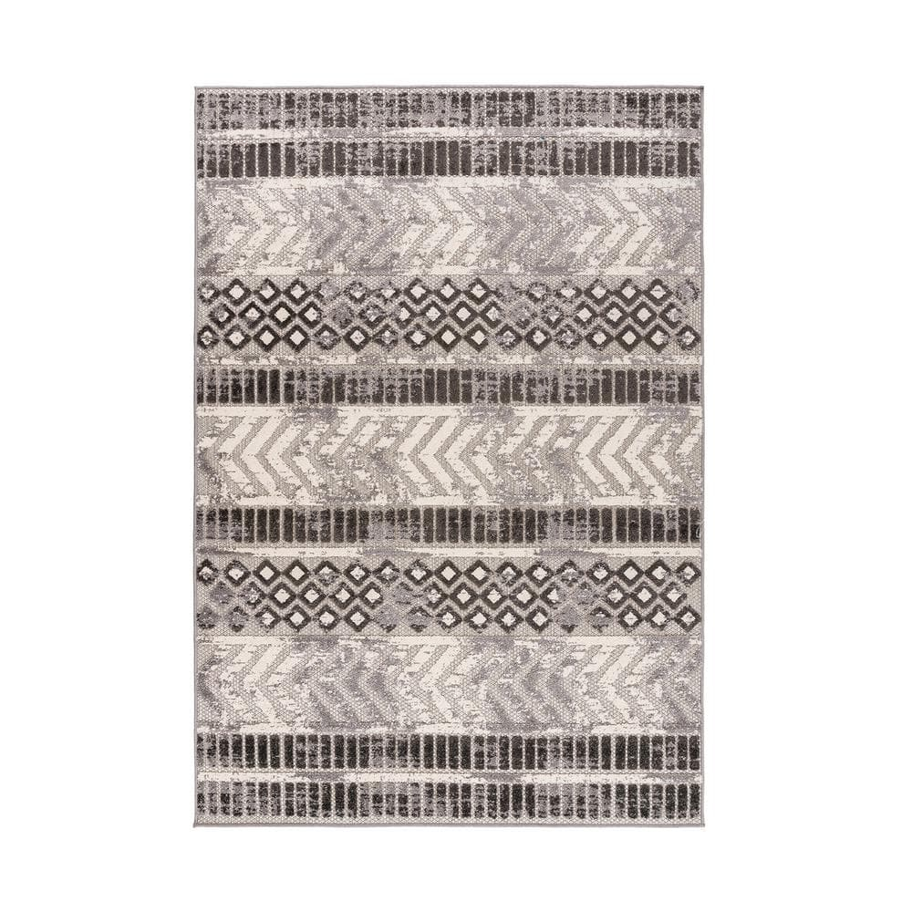 Gray 7 ft. 10 in. x 10 ft. Distressed Geometric Indoor/Outdoor Area Rug
