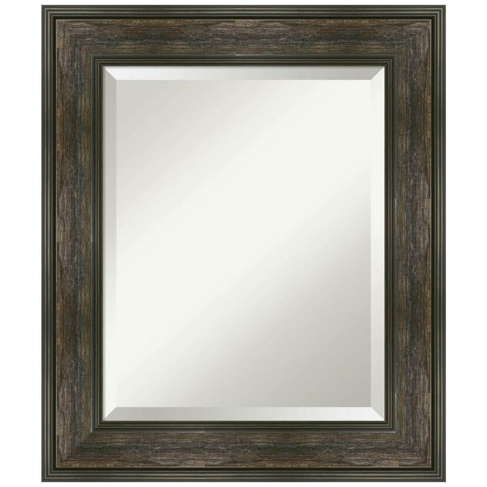 Amanti Art Beveled Bathroom Wall Mirror - Rail Rustic Char Frame - Rail Rustic Char Outer Size: 22 x 26 in