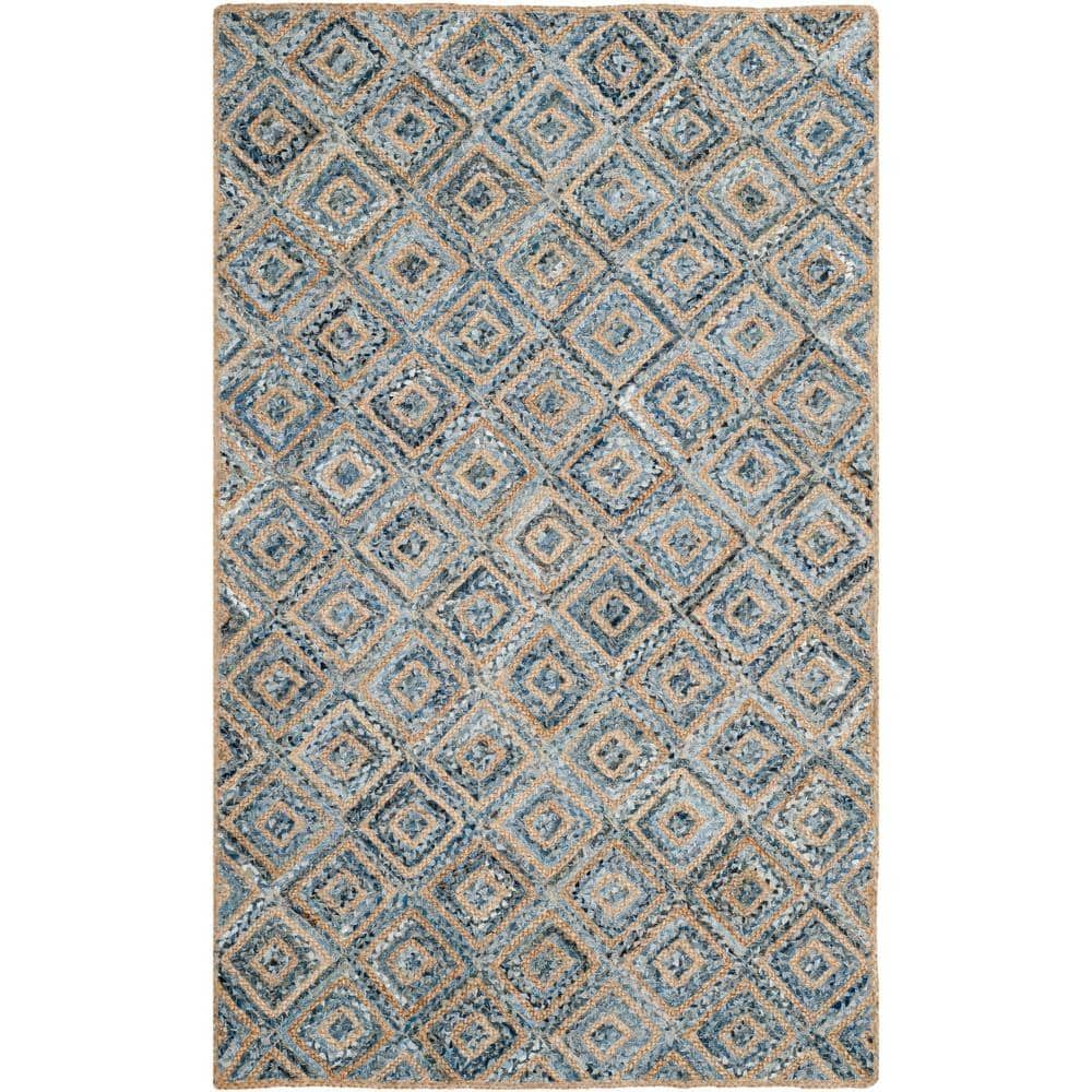SAFAVIEH Cape Cod Alayna Braided Geometric Jute Area Rug, 5' x 8', Natural/Blue