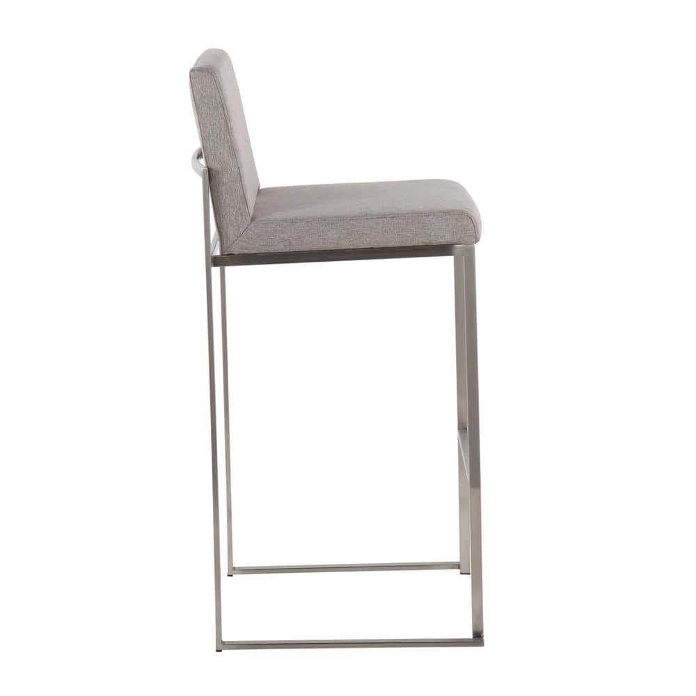 LumiSource Stainless Steel, Grey Fabric Fuji High Back Barstool - Set of 2