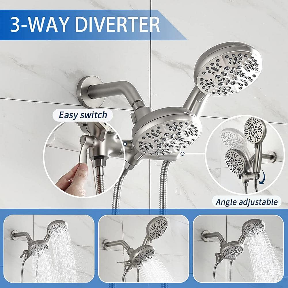 Shower Tub Kit Dual Shower System with Tub Spout Tub and Shower Faucet Set Complete Dual Shower Head and Handheld Combo Set Tub and Shower Trim Kit Brushed Nickel