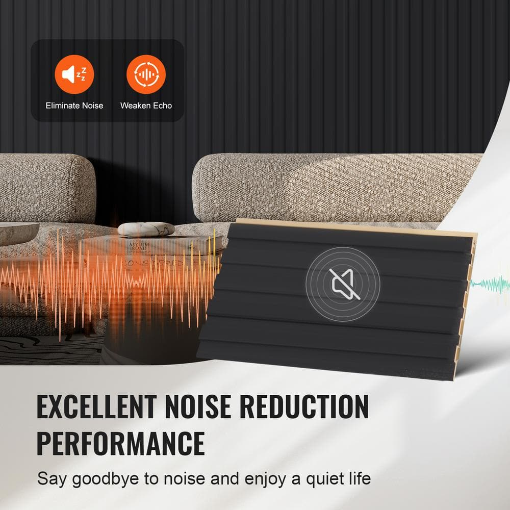 VEVOR Wood Slat Acoustic Panels, 8 PCS 96 x 6 inch, WPC Accent Wooden Wall Panels for Modern Interior Wall, Faux Wood Wall Board Panels for Stylish Decor and Noise Reduction, Matte Black