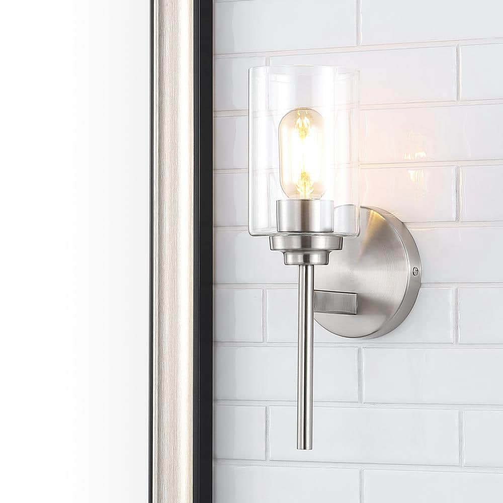 Juno 13 in. 1-Light Nickel Farmhouse Industrial Iron Cylinder LED Wall Sconce Vanity Light