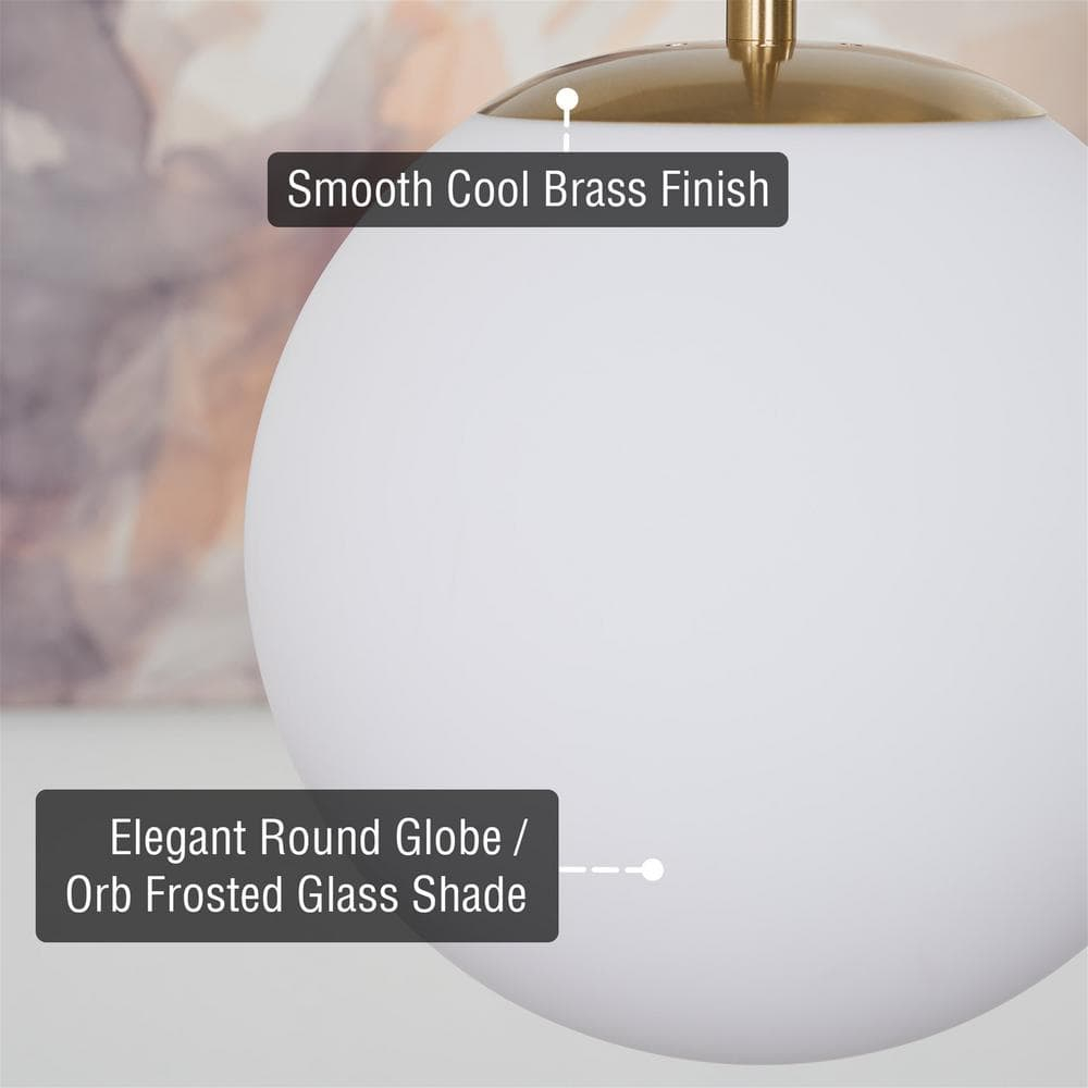Kira Home Ceres 14" Mid-Century Modern Hanging Orb Pendant Light with Smooth Matte White Frosted Diffuser, Cool Brass