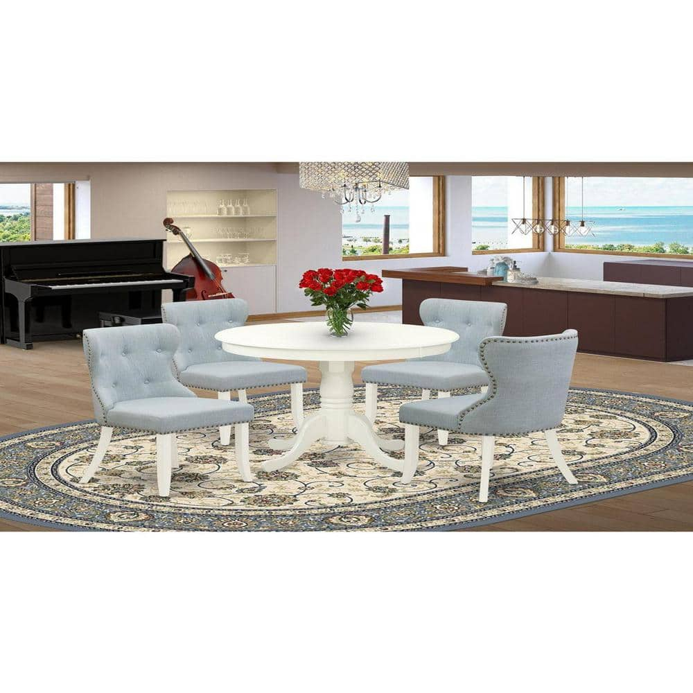 East West Furniture Antique 5-piece Wood Dining Room Set in Linen White