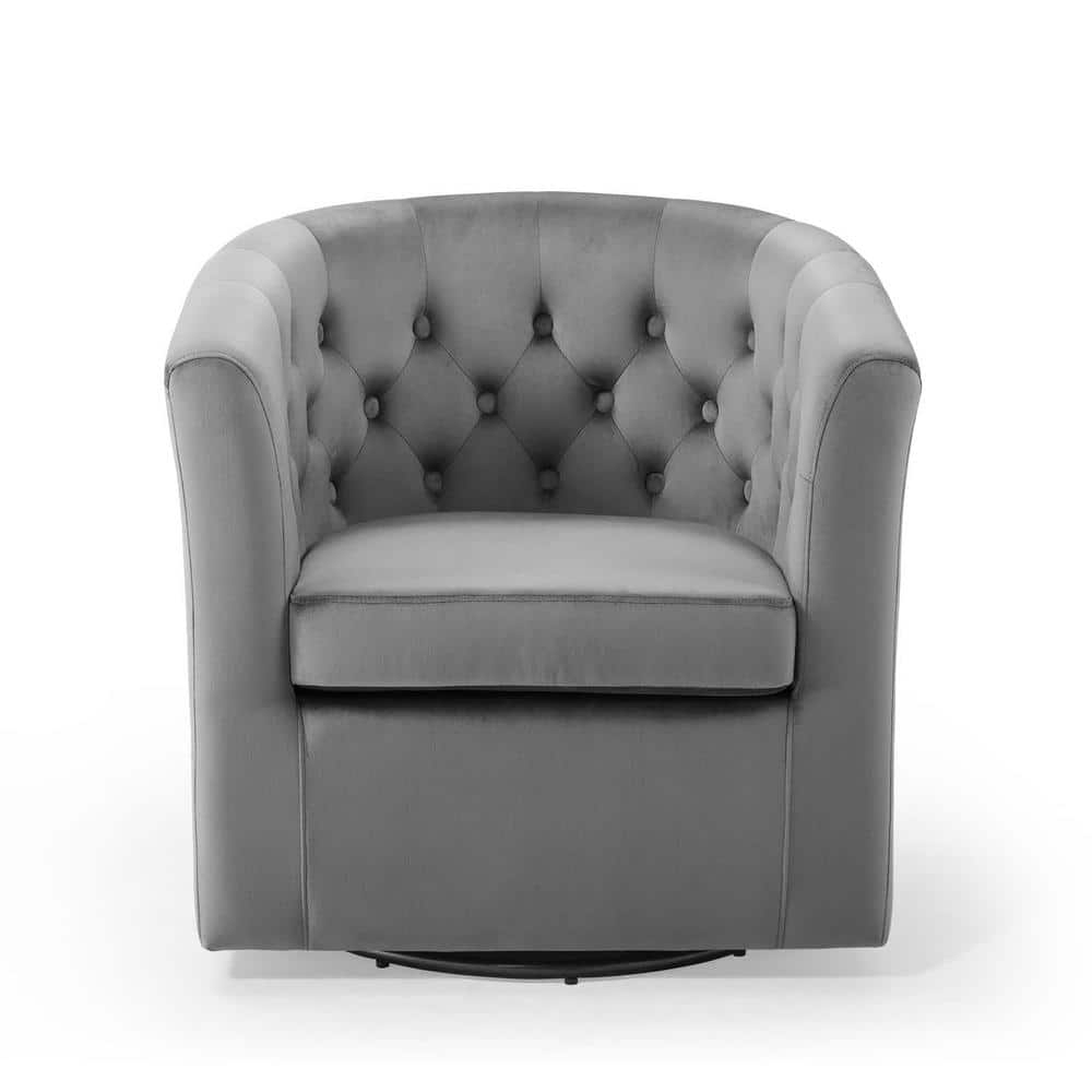 Modway Prospect Tufted Performance Velvet Swivel Armchair in Light Gray
