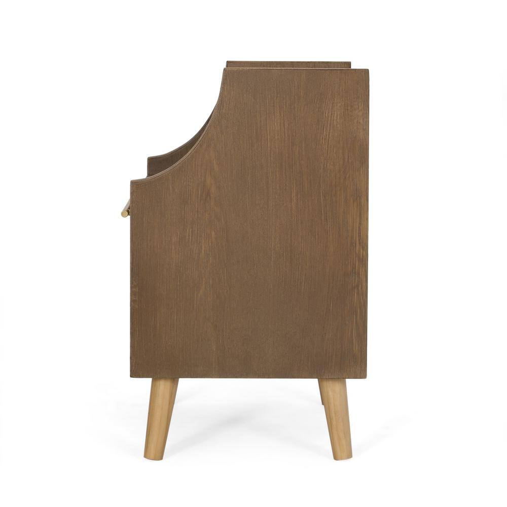 Noble House Barrere End Table with Hutch, Walnut, Natural, and Antique Gold