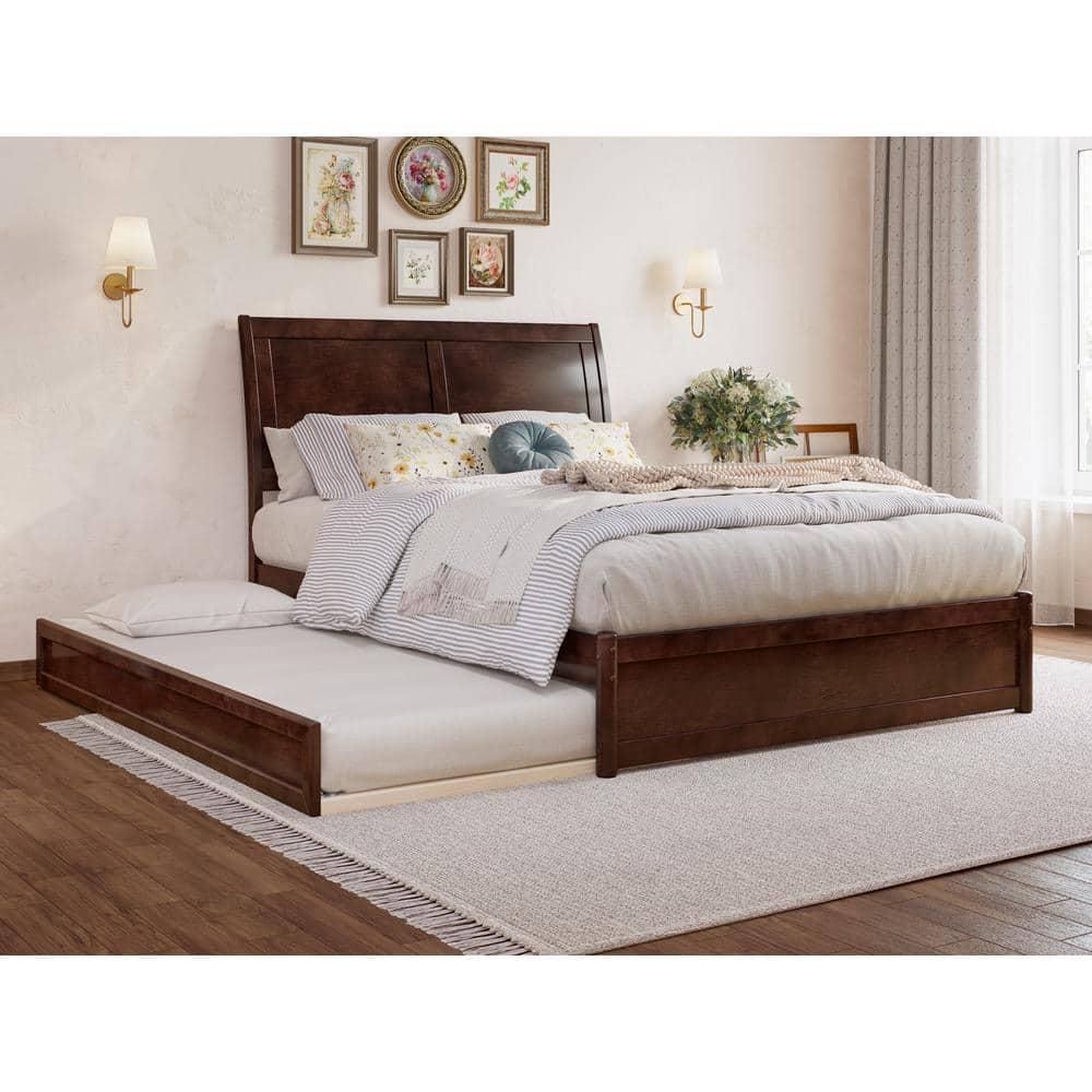 AFI, Andorra Full Platform Bed with Panel Footboard and Twin Trundle, Walnut
