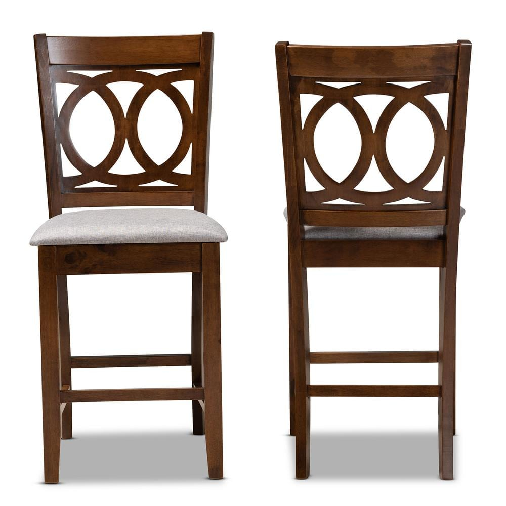 Set of 2 Lenoir Upholstered Wood Pub Chairs Gray/Walnut - Baxton Studio: Oak Frame, Foam Padded, Cut-Out Back Design