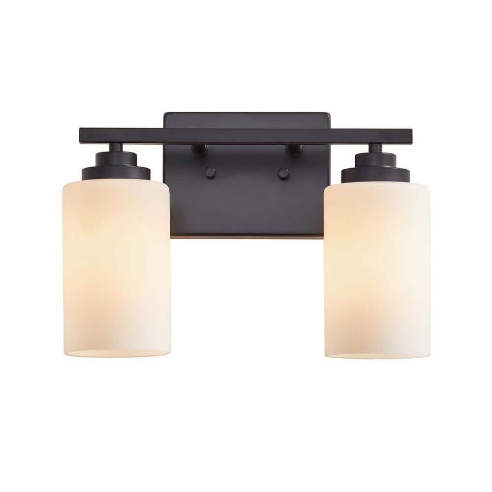 KAWOTI 2-Light Dimmable Bathroom Vanity Light with Frosted White Glass Black