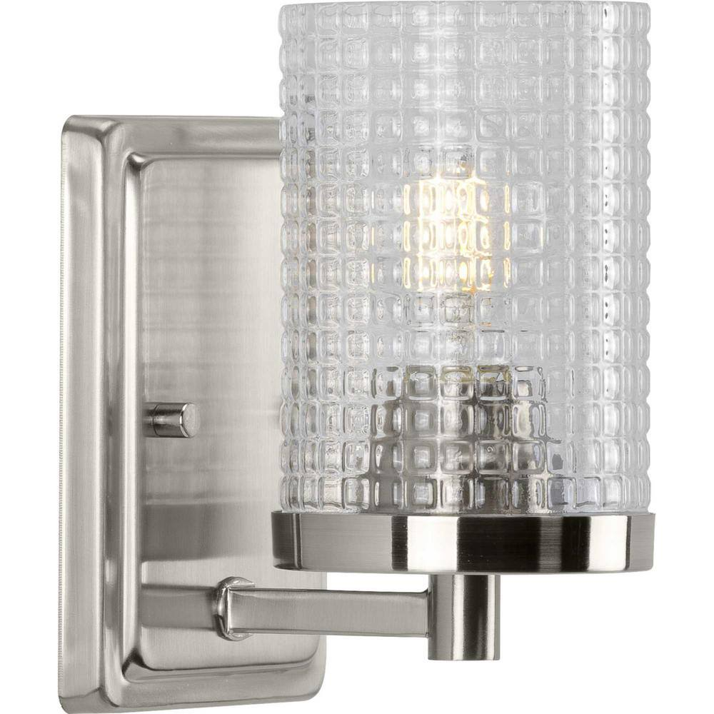 Fawcett Collection One-Light Brushed Nickel Clear Patterned Glass Transitional Bath Vanity Light