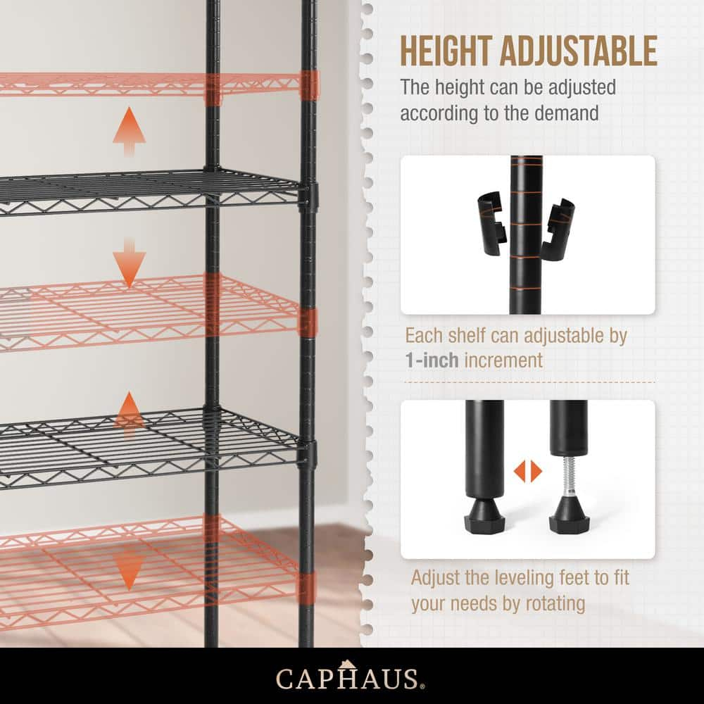Black Adjustable Height 5-Tier Steel Garage Storage Shelving Unit with Clear Liners