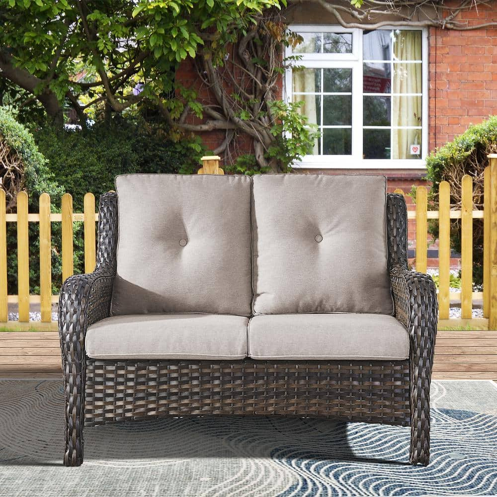 Pocassy  Outdoor Wicker Glider Swivel Club Chairs (Set of 2) Brown/Grey