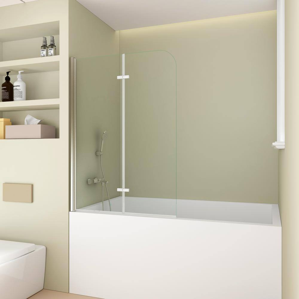 39 in x 55 in Polished Chrome Frameless Tub Door with Clear Glass