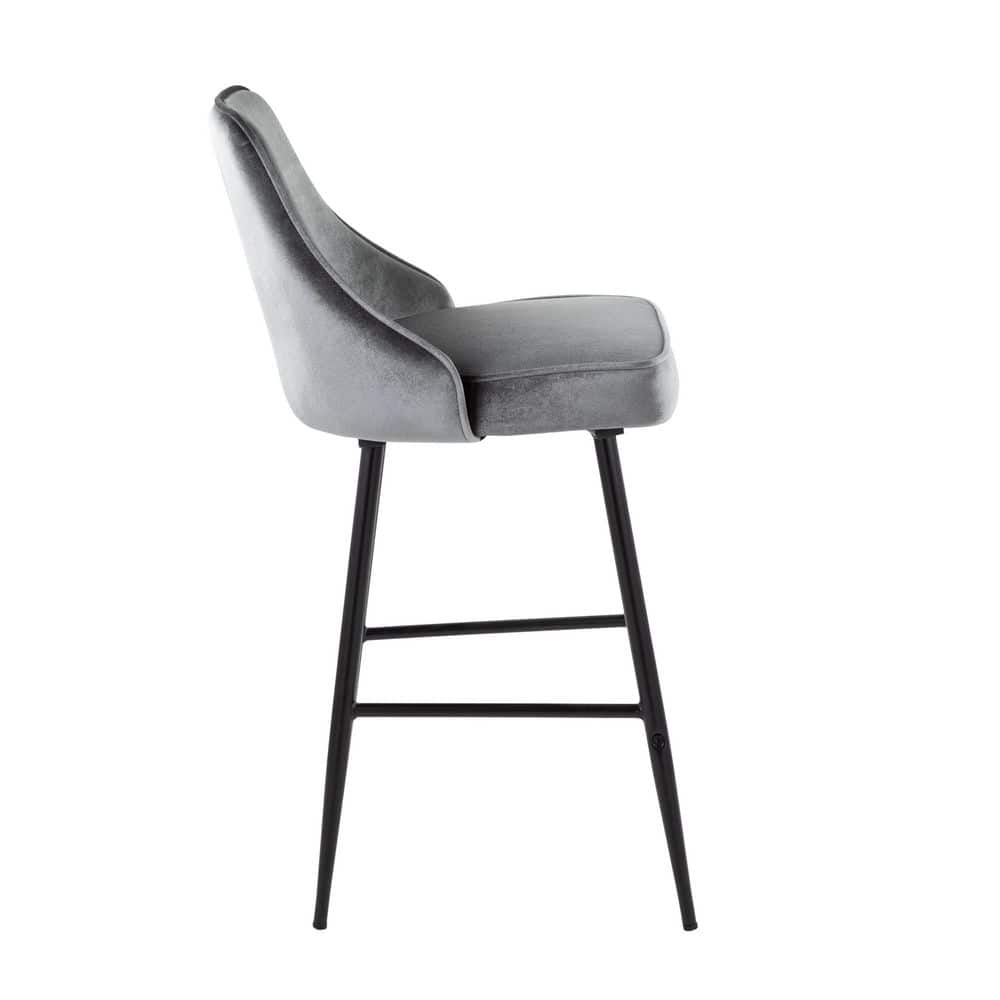 Marcel 25" Contemporary Fixed-Height Counter Stool In Black Metal And Blue Velvet - Set Of 2